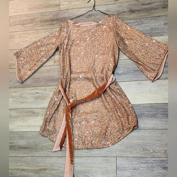Anthropologie | Dresses | Anthropologie Rose Gold Sequin Mini Cocktail Dress  Size Small | Poshmark